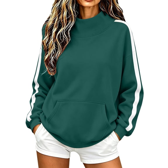 GZWYHT Mock Neck Sweatshirt Women Plus Size Mock Neck Sweatshirt High Neck Sweatshirt Long Sleeve Sweatshirt Oversized Mock Neck Sweatshirt Long Sleeve Turtleneck Tops Camping Sweatshirts Green XL