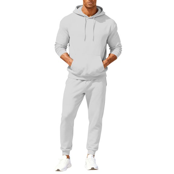Fabrcox Mens Sweatsuits 2 Piece Set Fleece Long Sleeve Hoodie Sweatshirt Sweatpants Joggers Set Winter Warm Workout Track Suit for Mens White XL
