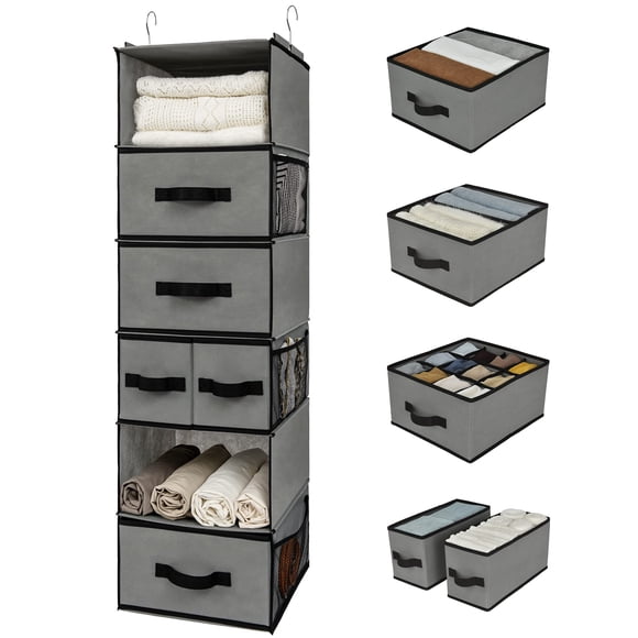 Organizador de armario colgante GRANNY SAYS con 6 estantes y 5 cajones, color gris