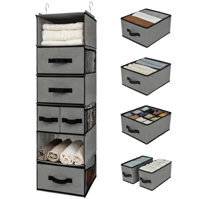 Organizador de armario colgante GRANNY SAYS con 6 estantes y 5 cajones, color gris