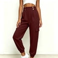thumbnail image 4 of Women High Waist Cargo Jogger Pants Multi Pockets Pleated Loose Casual Cuffed Trousers for Outdoor Work Wine S, 4 of 8