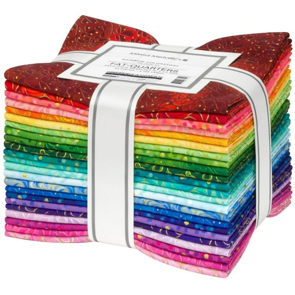 Fat Quarter Bundle - Mixed Metallics Rainbow Colorstory by Studio RK Robert Kaufman Quilter's Cotton Fabric Precuts 23 Fat Quarters (FQ-2220-23) M419.32