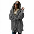 thumbnail image 5 of Cárdigan de lana doble para mujer, chaqueta de manga larga de felpa, abrigo cálido con capucha, prendas de vestir exteriores de gran tamaño, Color sólido, Otoño e Invierno, 5 of 5