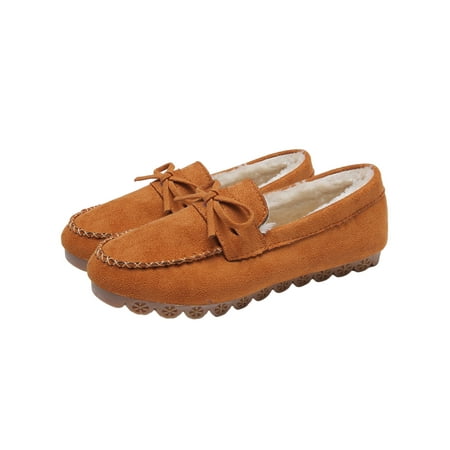 

Crocowalk Women s Flats Comfort Casual Shoes Slip On Loafers Ladies Loafer Work Faux Suede Anti-Slip Mocassins Yellow Brown With Lined 7