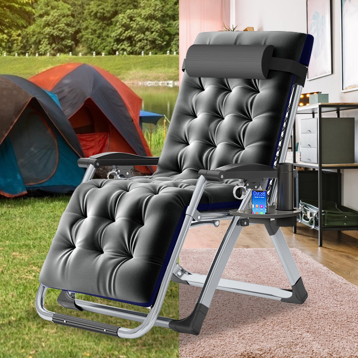 ABORON Zero Gravity Chairs Set of 2, Folding Recliner Lounge Chair, Portable Chaise with