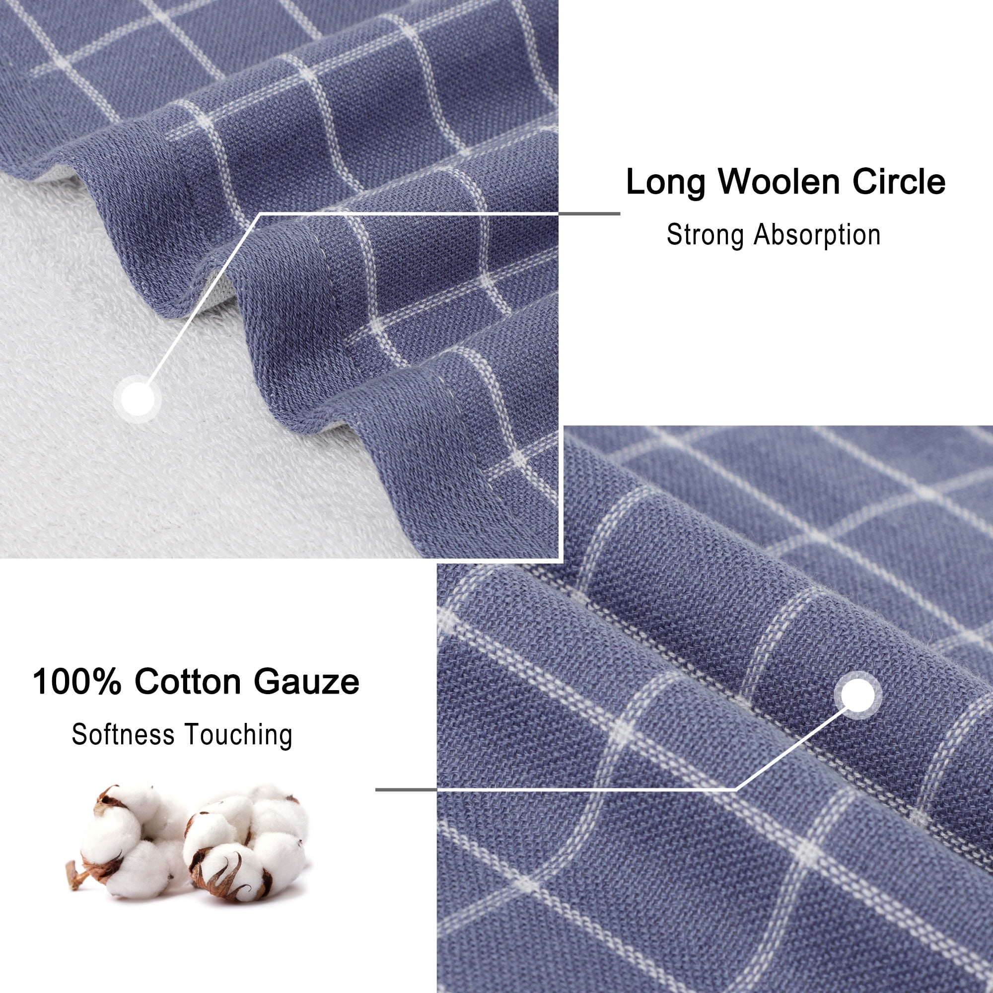 Unique Bargains 6-Pack Cotton Absorbent Plaid Kitchen Towels 13"x29" Multicolor