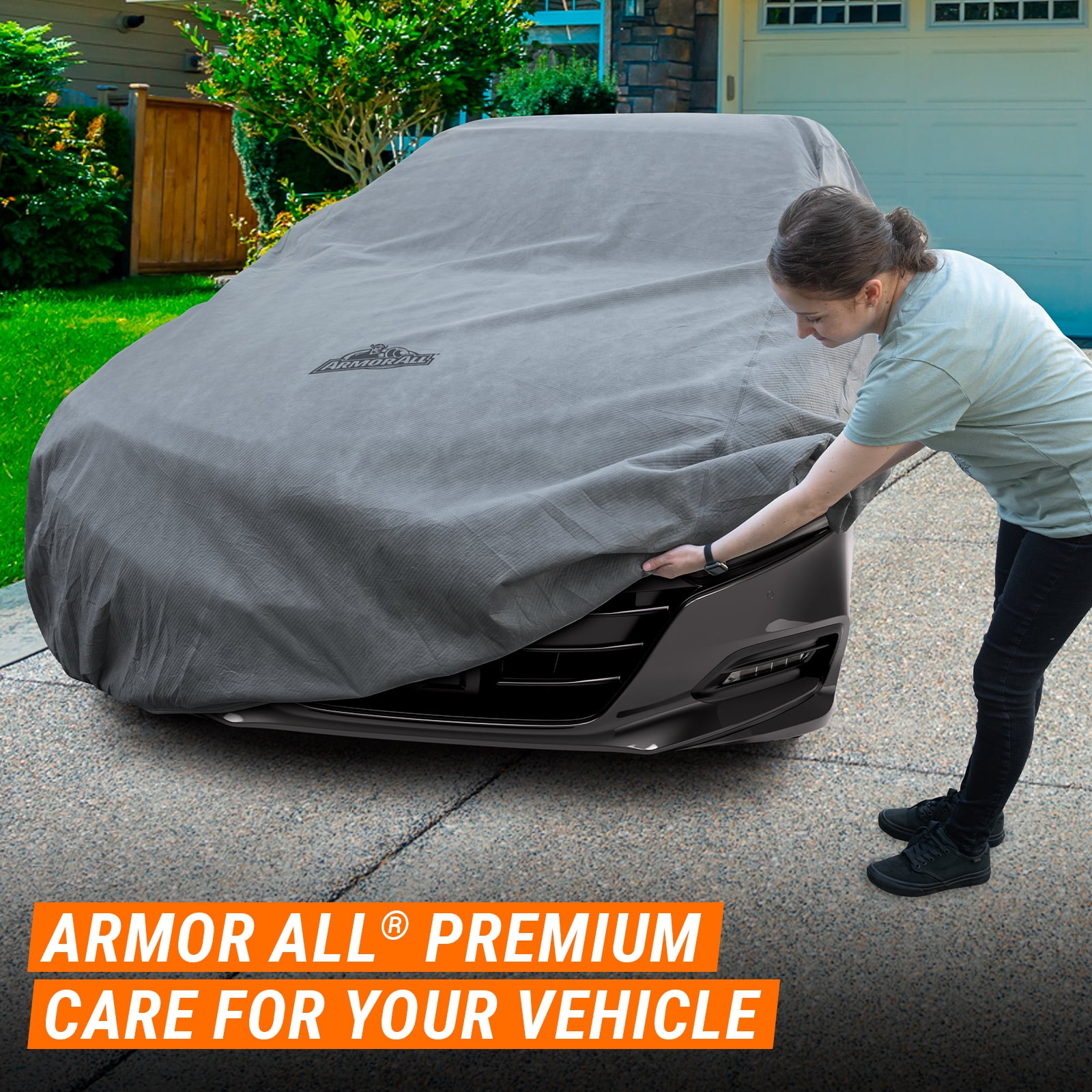 Armor All Car Cover, Heavy Duty All Weather Protection, Fits Sedan Length up to 175", Grey