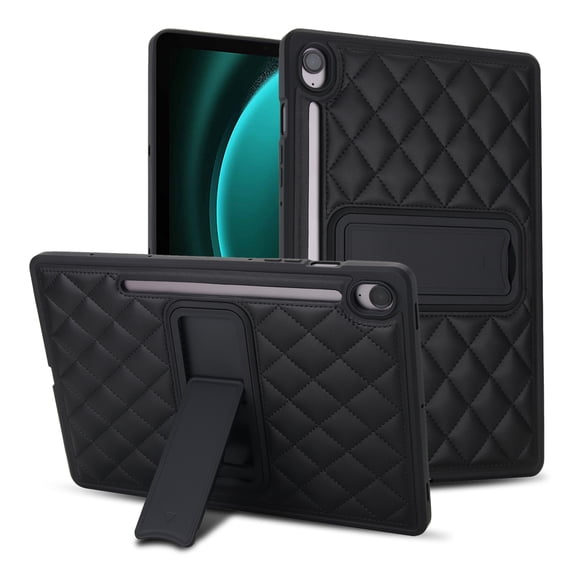 ELEHOLD Rugged Case for Samsung Galaxy Tab S9 FE/S9/S10/S10FE, Luxury Quilted Shockproof Case with Multi-Angle Kickstand, Raised Edge Protection,Black