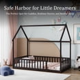 thumbnail image 2 of Miniyam Twin Size House Floor Bed for Kids, Wood Low Profile Bed Frame with Guardrails, Espresso, 2 of 7
