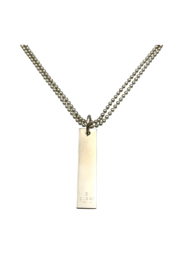 Pre-Owned Gucci necklace, plate design, sterling silver (925), men's.