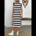 thumbnail image 4 of Vestido de Verano A Rayas para Mujer, Corte A, Informal, con Mangas , Cuello de Solapa, Estilo Camiseta, con Bolsillos, Color Negro, Talla S, 4 of 9
