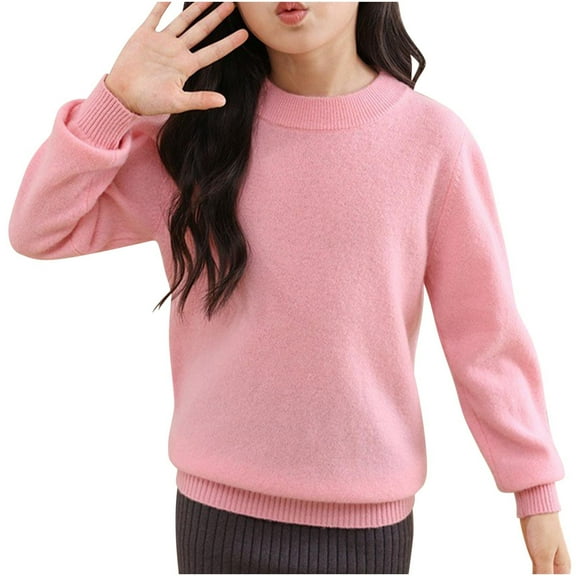 Jalioing Crew Neck Sweaters for Kids Soft Comfort Long Sleeve Knitted Pullover Boys Girls Casual Sweater Tops 4-18 Years