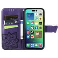 thumbnail image 2 of Allytech iPhone 15 Pro Max Flip Wallet Case, Luxury PU Leather [Butterfly & Flower Embossed] Magnetic Clasp Stand Case Built-in Card Slots & Cash Pocket, Shockproof Wrist Strap Case, Purple, 2 of 6