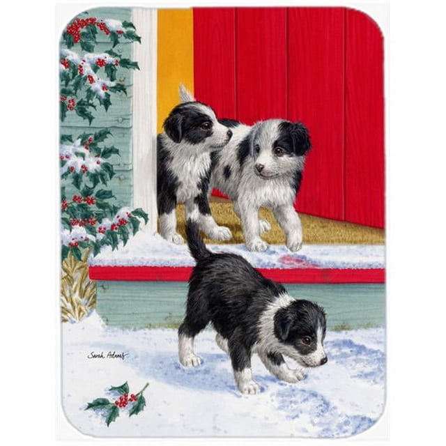 Carolines Treasures ASA2078LCB Christmas Border Collie Pups Glass Cutting Board- Large