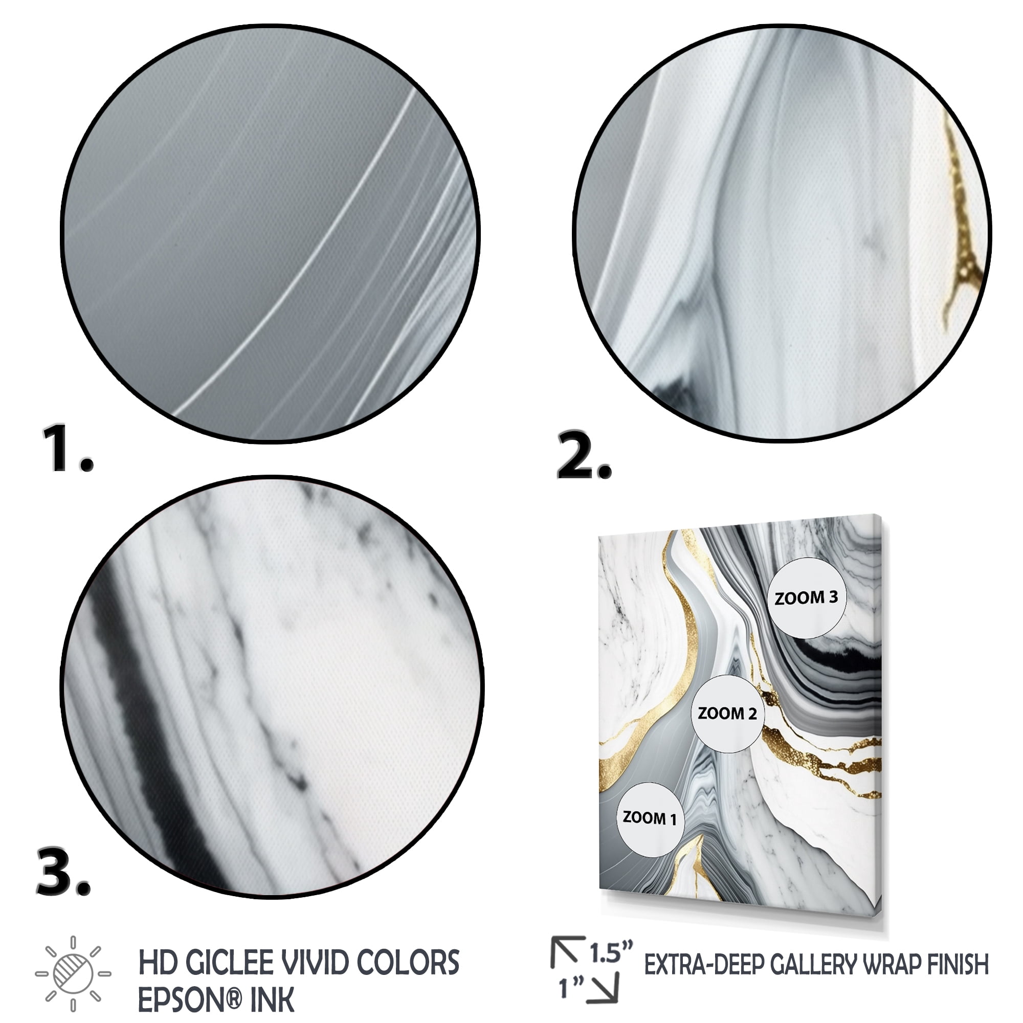 Designart Abstract Geode Marble Waves Grey II Canvas Wall Art