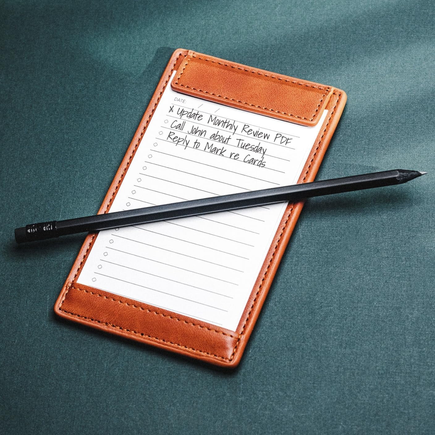 Notsu Note Card Holder | Minimalist 3x5 Inch Index Card Holder Handheld Case in Premium Brown Vegan Leather with 25 To Do List Notecards