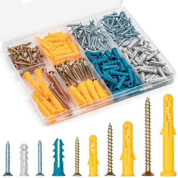 Kit de tarugos y tornillos para drywall KURUI de 270 piezas, 5 tamaños