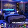 thumbnail image 3 of Homieasy Full Bed Frame with Charging Station & Led Lights, Platform Bed with Leather Upholstered Headboard and Storage, Metal Slats Support, No Box Spring Needed, Noise-Free, Black Oak, 3 of 7