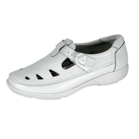 Leather Comfort Loafer 24 HOUR COMFORT Maris Women Wide Width Casual Leather Loafer with Adjustable Buckle Strap WHITE 5 ()
