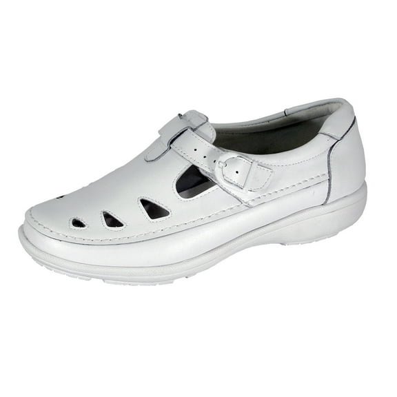 24 HOUR COMFORT Maris Women Wide Width Casual Leather Loafer with Adjustable Buckle Strap WHITE 5