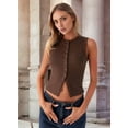 thumbnail image 5 of Women'S Sleeveless Round Neck Slim Fit Ribbed Button Vest Coffee S, 5 of 8