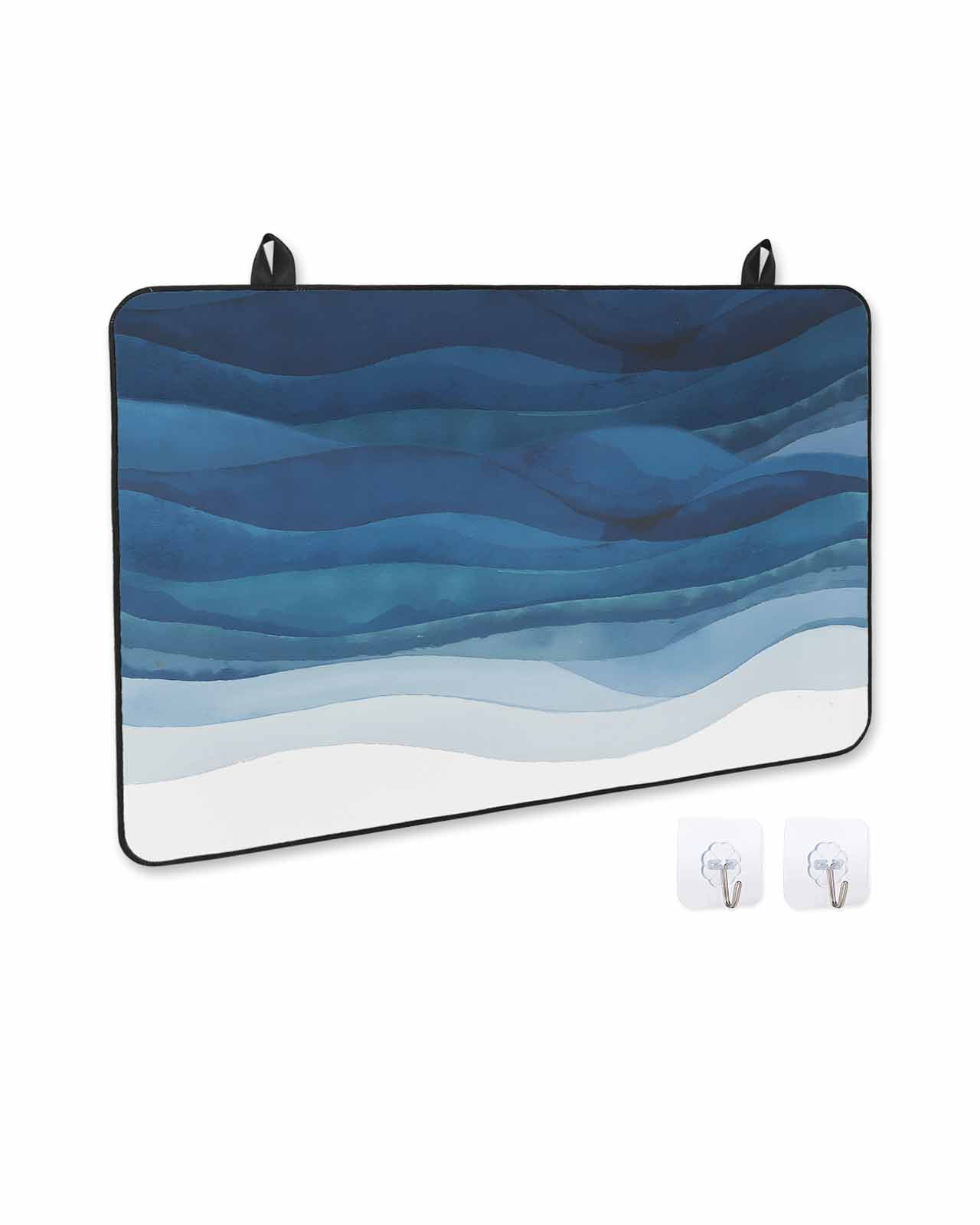 nqOlkjepod Large Induction Cooktop Protector Mat 36"x21", Navy Blue Ombre Stove Top Covers for Electric Stove, Modern Moire Gradient Watercolor Stove Burner Cover Mats, Glass Top Stove Cover
