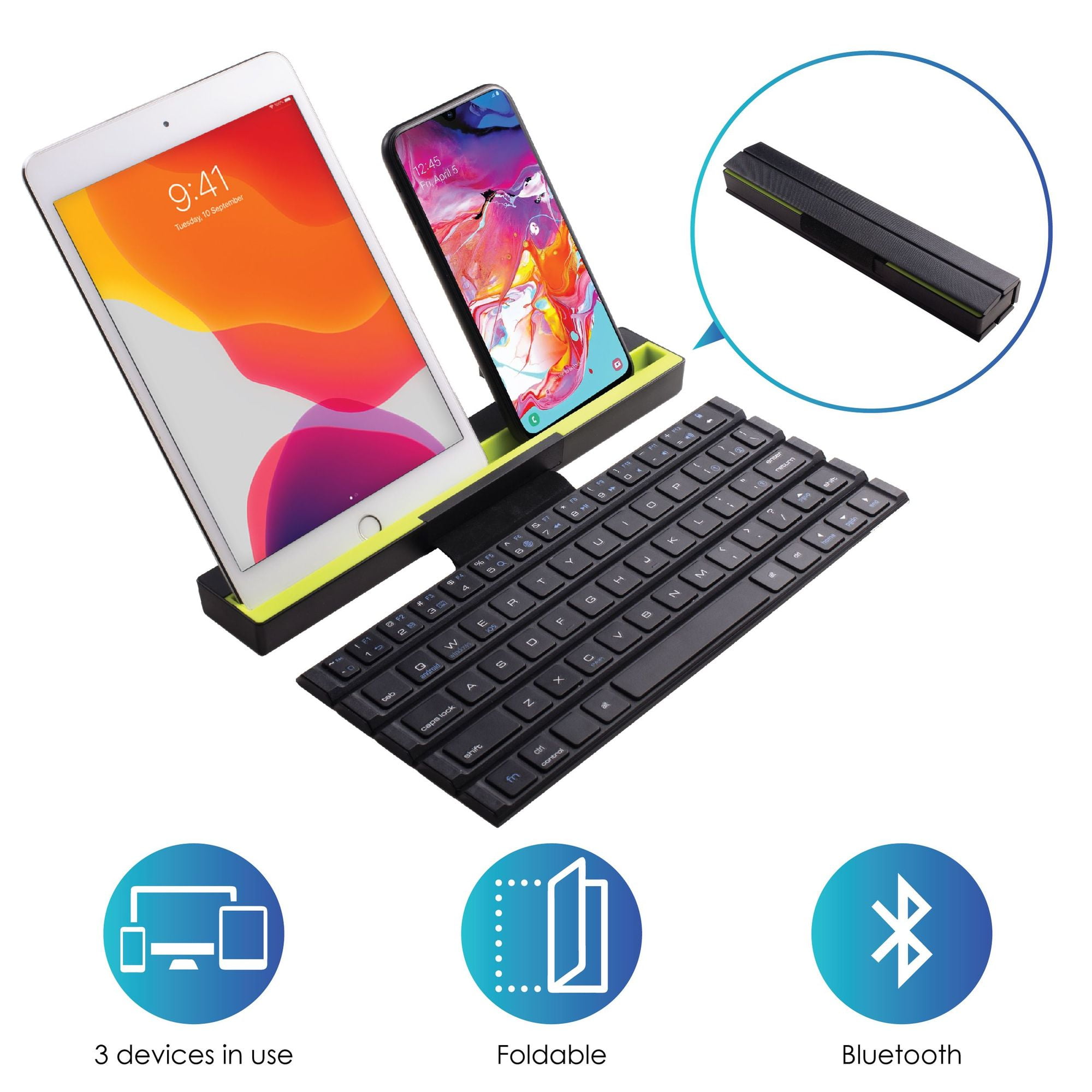 Multidevice Bluetooth Keyboard Foldable Portable Wireless Keyboard Switch to 3 Devices Built in