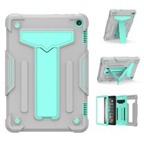 Dteck Shockproof Case For Kindle Fire HD 8 / HD8 Plus (10th Generation, 2020), Heavy Duty Rugged Hybrid Case High Impact Kickstand Protective Cover (no built-in screen protector), Gray   Mint
