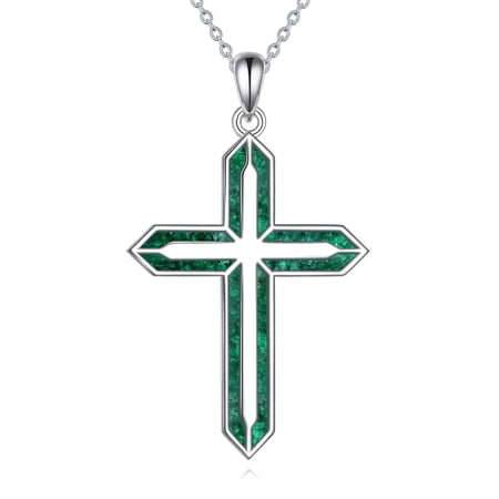 Religious Cross Pendant Necklace Sterling Silver Green Malachite Cross Pendant Jewelry Gifts for Women Men