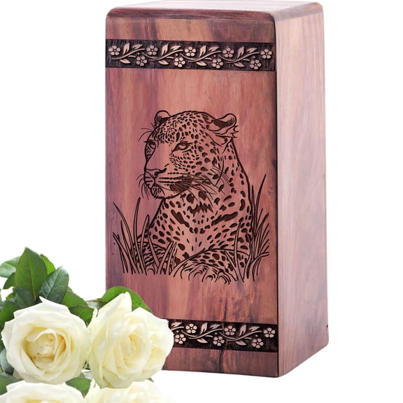 Cheetah Urns for Human Ashes Man, Cremation Memorial Urns For Ashes Brother, Wooden Funeral Urn Box Keepsake For Love Ones - 11.25inch, Large Size - 1Pcs Pack