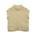 thumbnail image 4 of DuoJiaJ Womens Round Neck Sweater Vest, Sleeveless with Pockets Knit Pullover Beige L, 4 of 4