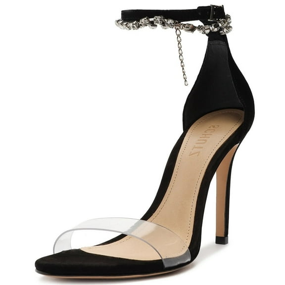 Schutz Lah Black Ankle Strap Embellished Open Toe Stiletto Heeled Fashion Sandal (Black, 10)