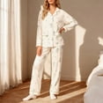 thumbnail image 2 of SUYIDA Pajamas for Women Satin Pajamas Set 2Pcs Long Sleeve Print Pattern Button Down Pjs Sleepwear Loungewear Set, 2 of 4