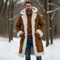 thumbnail image 4 of Mens Big Tall Shearling Coat Sherpa Fleece Lined Leather Jacket Warm Long Trench Hood Outwear for Christmas, 4 of 6