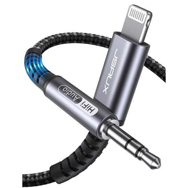Cable auxiliar JSAUX para iPhone, 3,5 mm a Lightning de 1 m, gris
