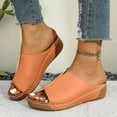 thumbnail image 2 of LOVZFMLL Women's Chunky Wedge Sandals Open Toe Slip On Summer Casual Slides with Arch Support Comfort Walking Shoes Brown 6.5, 2 of 7