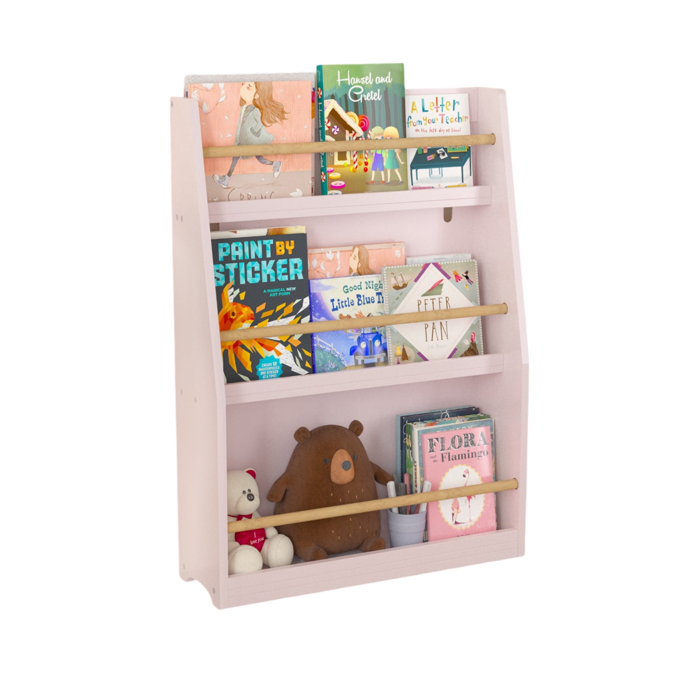 Noble House Sage 3-Tier Kids Book Shelf, Front-Facing Toddler Book Rack for Bedroom, Playroom or Nursery, Pink