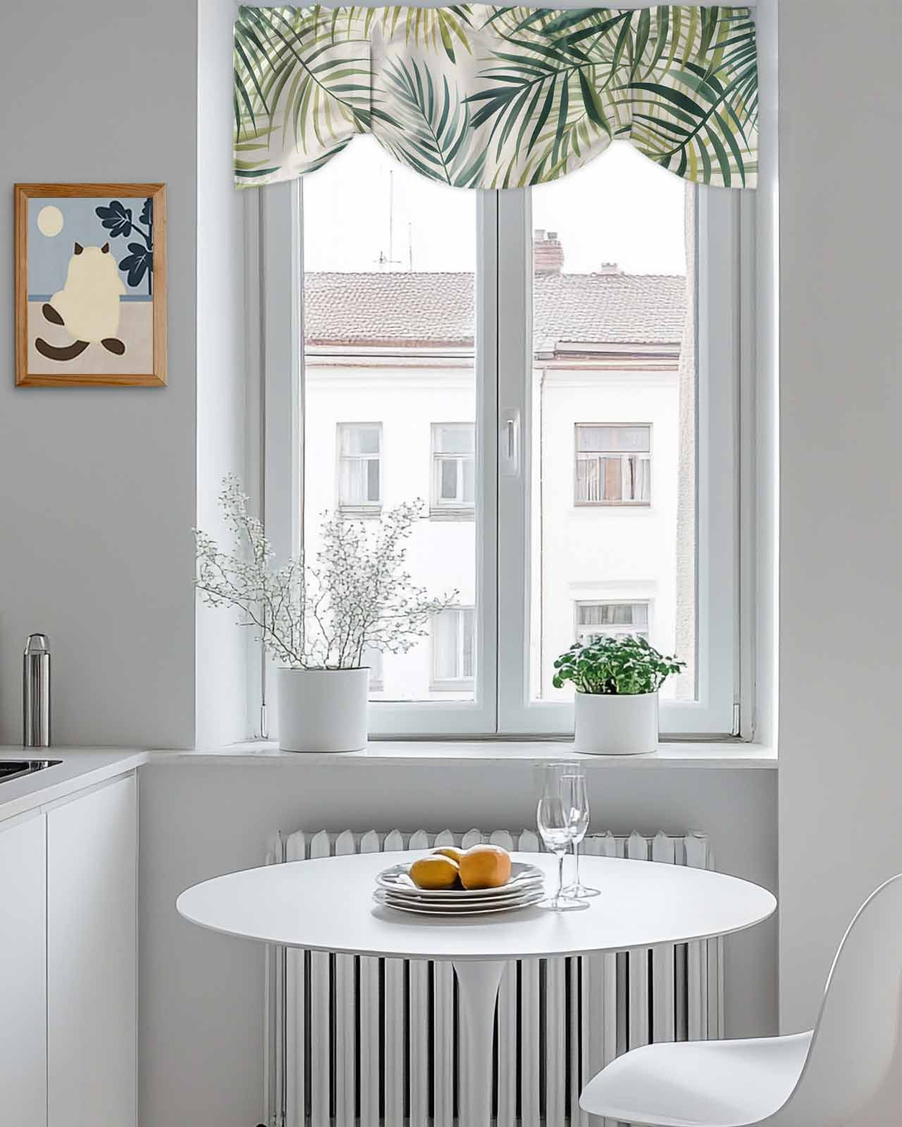 Tropical Plant Tie Up Valances Curtain, Adjustable Kitchen Green Leaf Valances for Windows Decor, Rod Pocket Short Curtains Set for Bedroom/Bathroom, 54"x18"