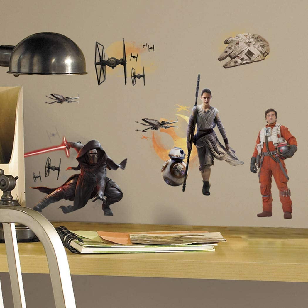 Star Wars Wall Decals Set, Movie Themed Wall Stickers Peel Stick, Fun Force Awakens Rey Kylo Ren