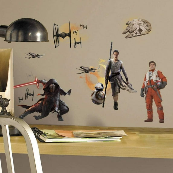 Star Wars Wall Decals Set, Movie Themed Wall Stickers Peel Stick, Fun Force Awakens Rey Kylo Ren BB8 Poe Lightsaber Tie Fighter Decorative Graphic Mural Art, Vinyl