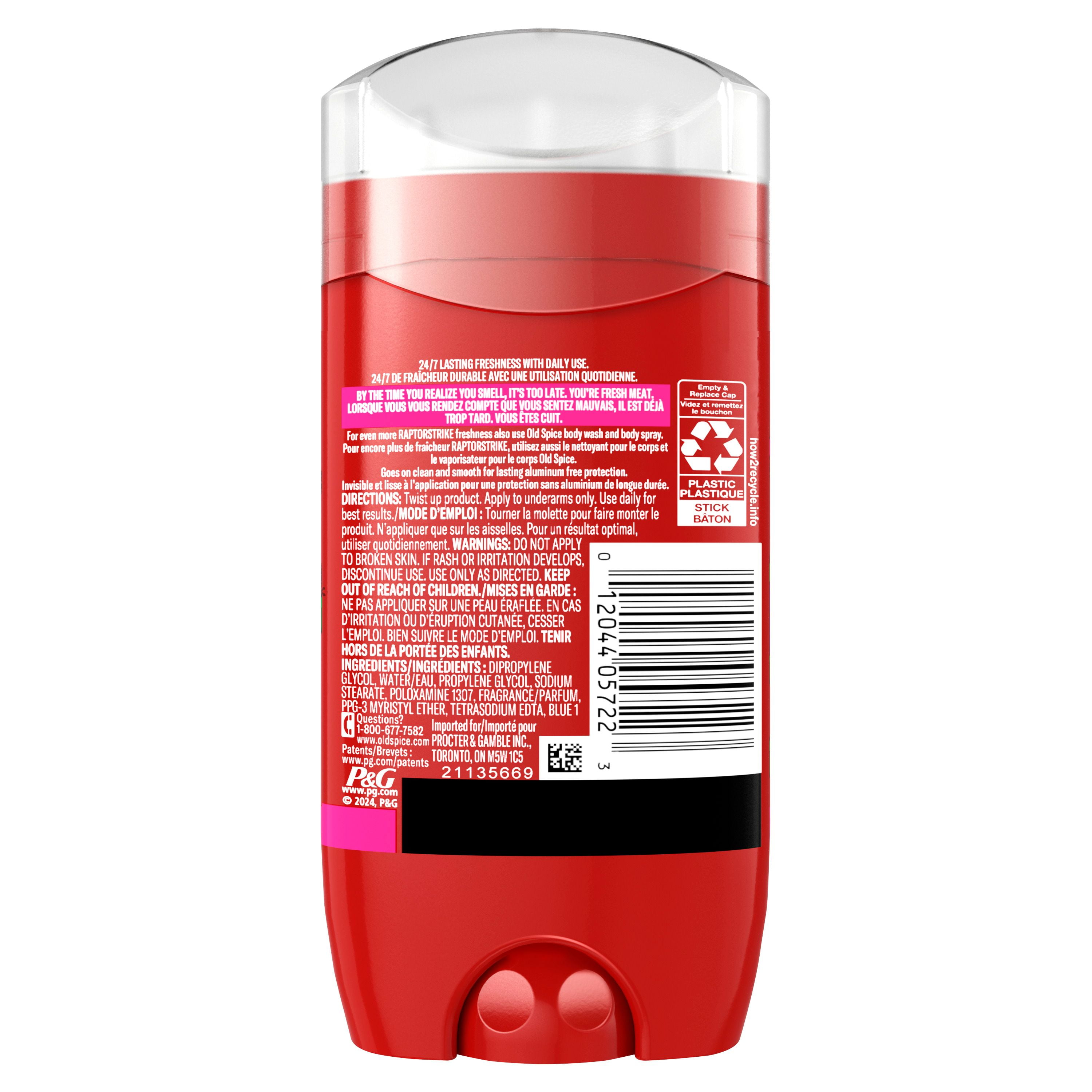 Old Spice Aluminum Free Deodorant for Men, Raptorstrike, 48 Hr. Protection, 85G