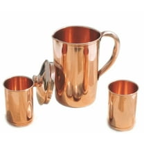 Pure Copper Handmade Jug Water Pitcher 1.5 L & 2 Glasses 300 ml Storage healthy Solid/Plain