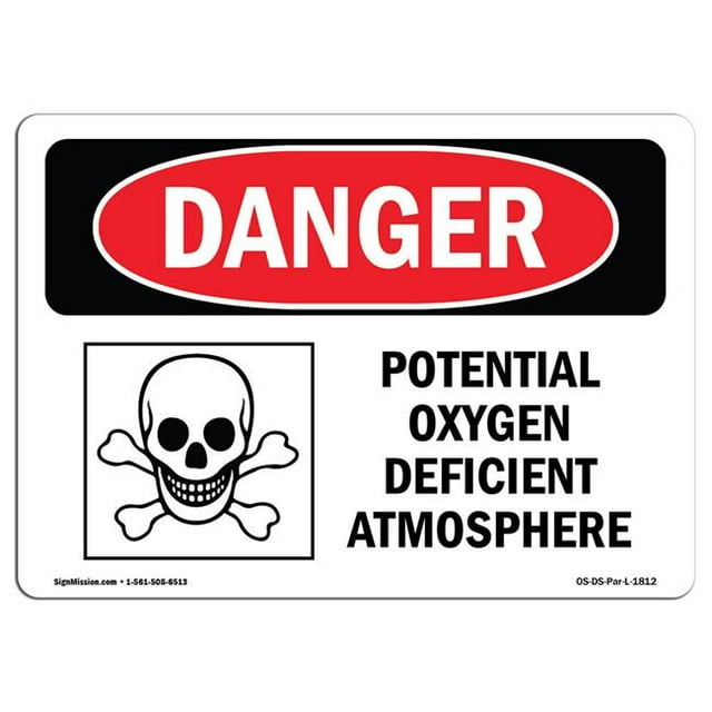 SignMission OS-DS-A-1824-L-1812 18 x 24 in. OSHA Danger Sign - Potential Oxygen Deficient Atmosphere