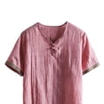 thumbnail image 4 of FRSASU Men's Boho Cotton Linen Shirt Short Sleeve Loose Ethnic Style Tee Casual Summer Beach Lightweight Vintage V-Neck T-shirts Pink, 4 of 6