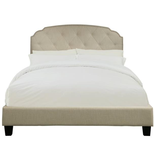 King AllInOne Shaped Corners Upholstered Bed in Dupree Linen