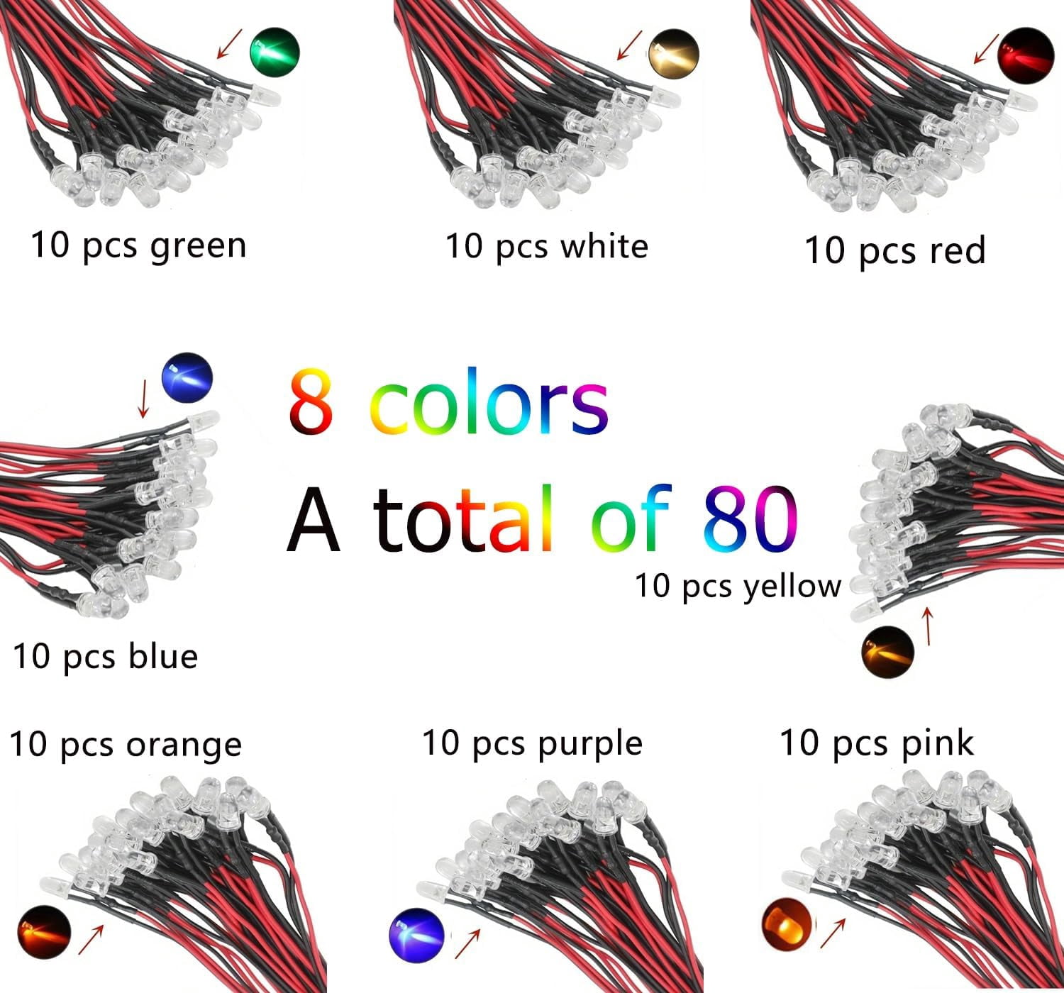 80568 colors pre-wired diodes 8 colors LED light emitting diodes + 80 black 5 clamps display panel bracket
