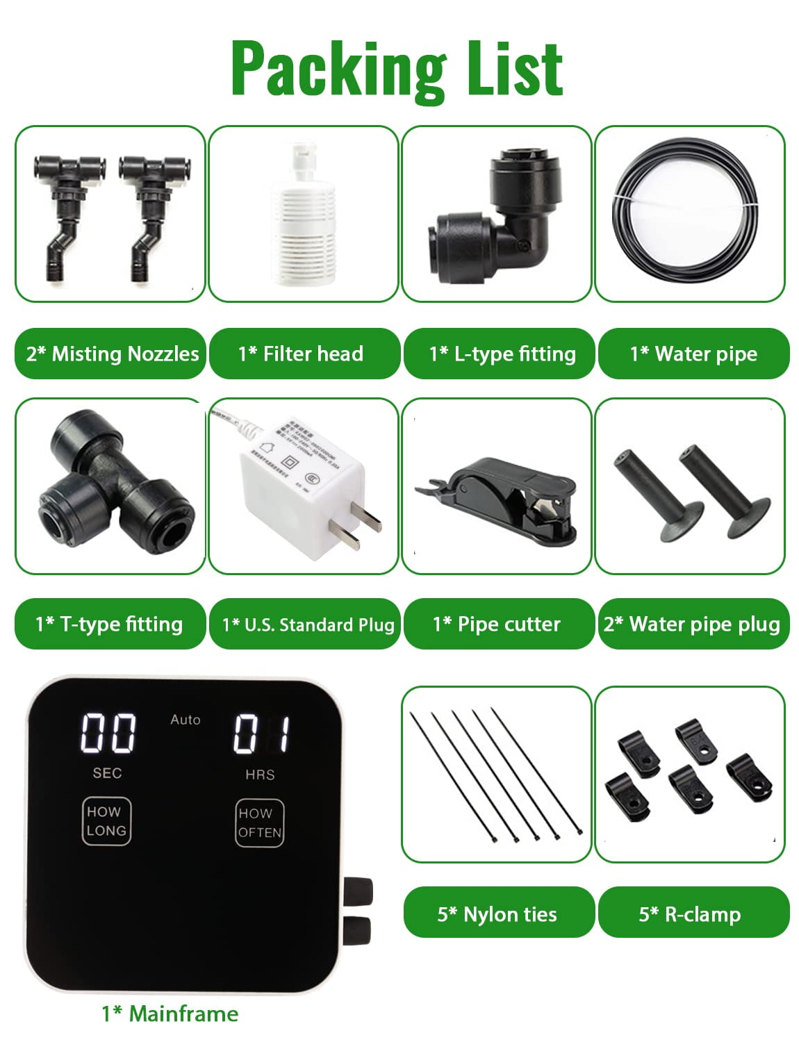 Automatic Reptile Mister Timer System, Quiet Terrarium Fogger Humidifier, Fine Mist Nozzles Water Shortage Protection for Reptiles Amphibians Chameleons