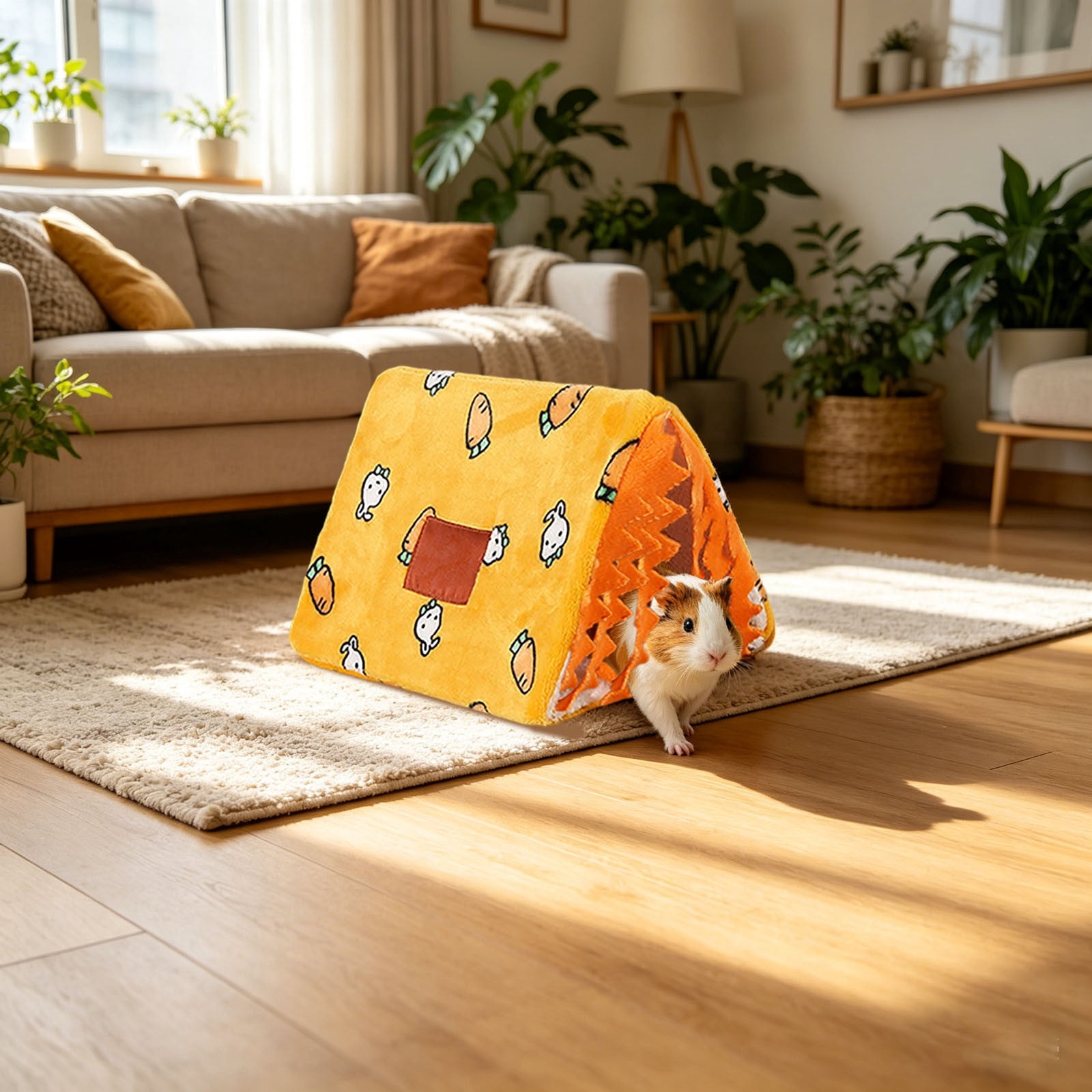BVCL Pig Tunnel Bed With Curtain Flannel Hidden Washable Rabbit Hiding Place Bedroom Hamster Hedgehog Living Room