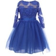 thumbnail image 2 of Little Girls Elegant Royal Floral Lace Illusion Top Satin Belt Flower Girl Dress Royal 4 (2J0K9S8), 2 of 4