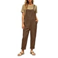 thumbnail image 3 of Lcziwo Cotton Bib Overalls for Women Adjustable Straps One Piece Jumpsuits Solid Baggy Casual Summer Rompers with Pockets Brown,S, 3 of 8